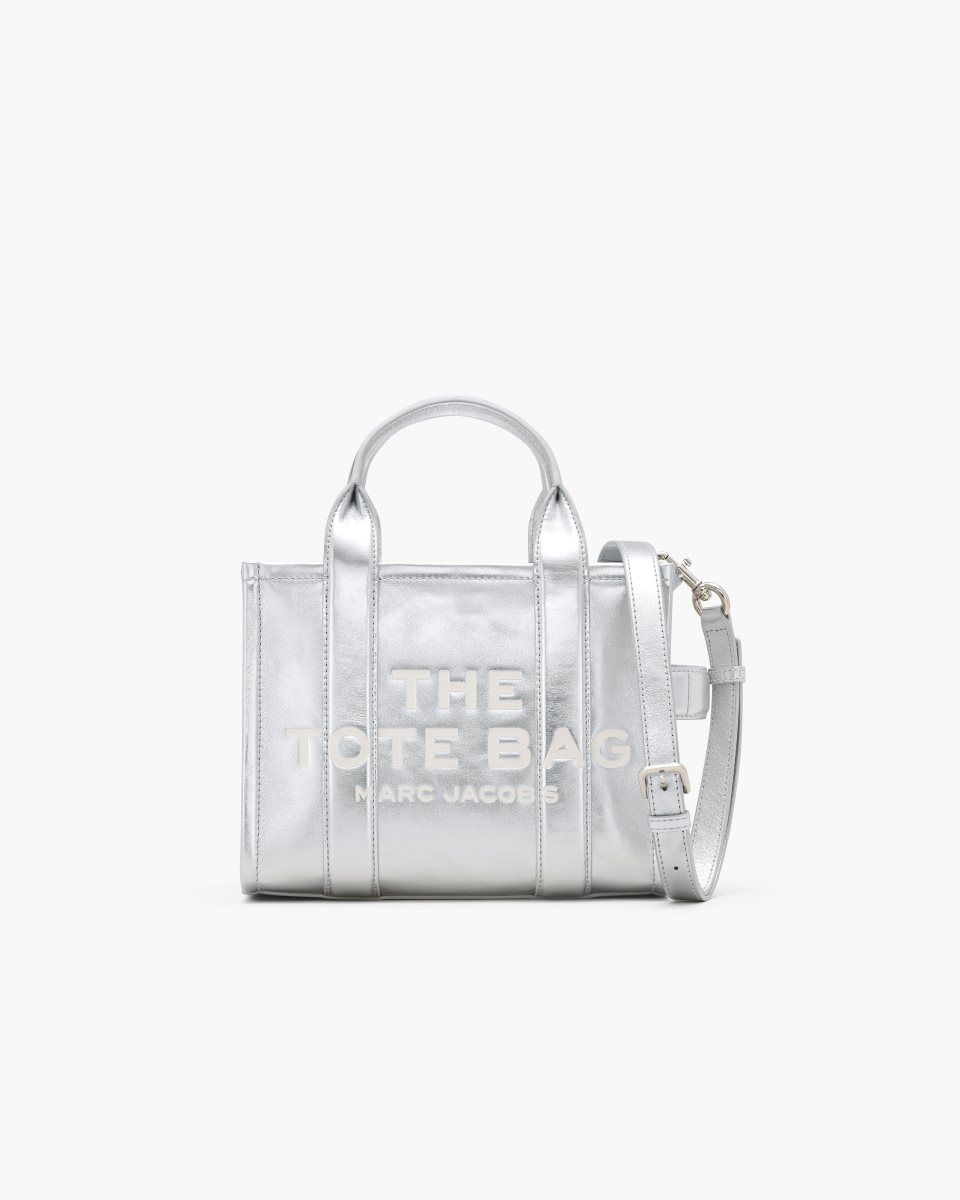 The Tote Bag Marc Jacobs The Metallic Leather Small Tote Bag Femme Metal Argent | 106GTXDUH