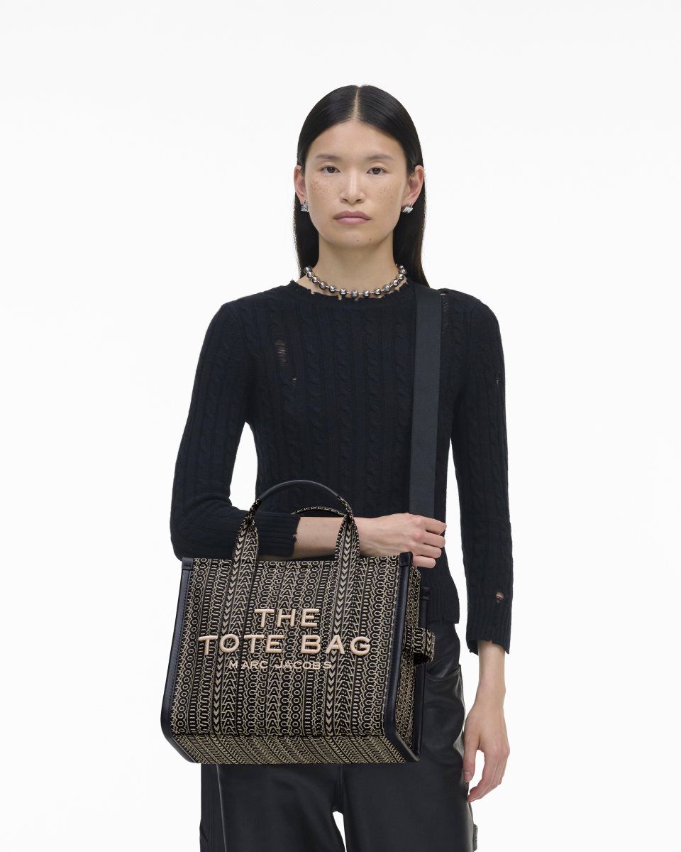 The Tote Bag Marc Jacobs The Monogram Jacquard Medium Tote Bag Femme Beige Multicolore | 813XDGKFP