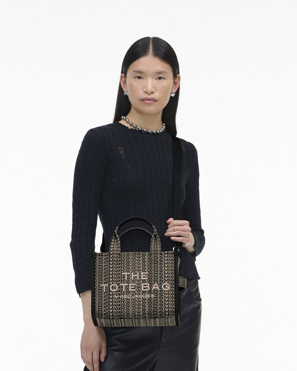 The Tote Bag Marc Jacobs The Monogram Jacquard Small Tote Bag Femme Beige Multicolore | 971VYNPSK