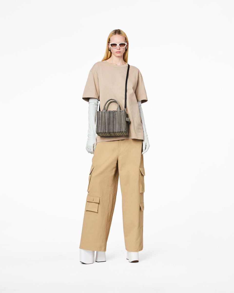 The Tote Bag Marc Jacobs The Monogram Leather Small Tote Bag Femme Noir Blanche | 536AEMRZH