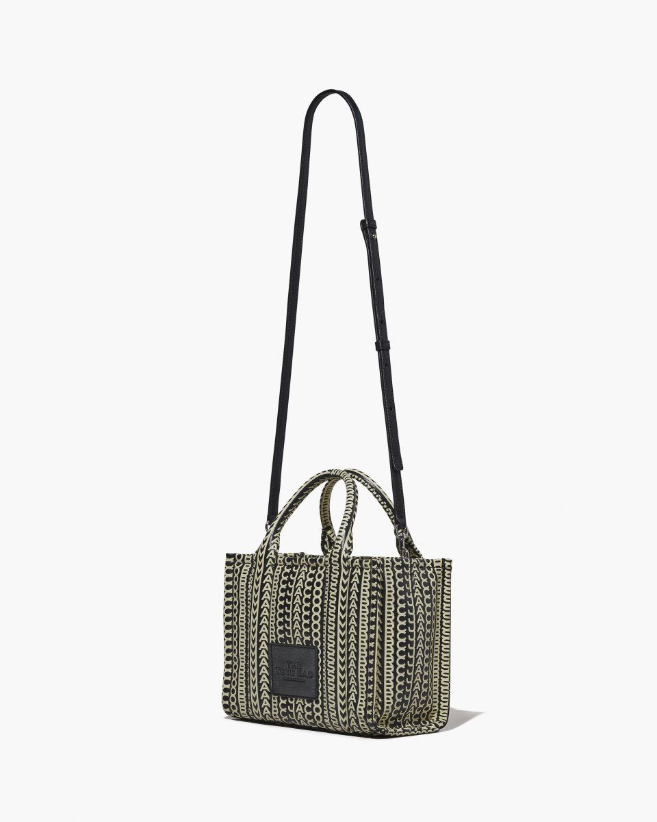 The Tote Bag Marc Jacobs The Monogram Leather Small Tote Bag Femme Noir Blanche | 536AEMRZH