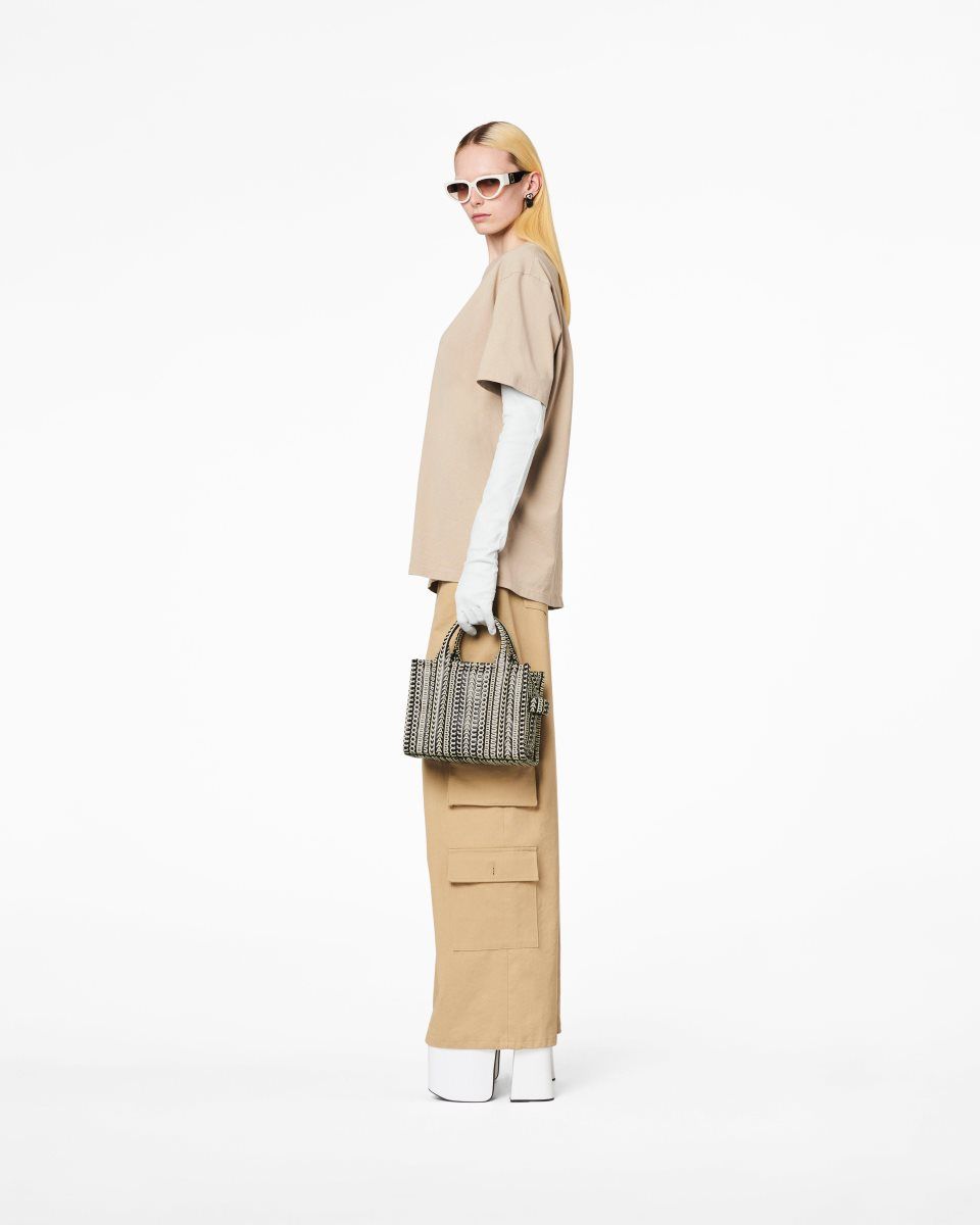 The Tote Bag Marc Jacobs The Monogram Leather Small Tote Bag Femme Noir Blanche | 536AEMRZH