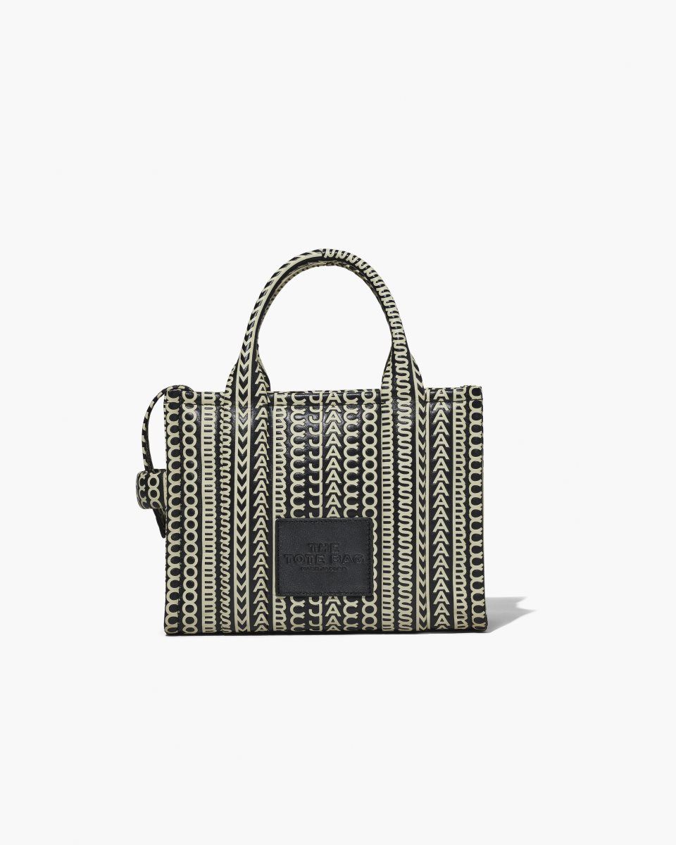 The Tote Bag Marc Jacobs The Monogram Leather Small Tote Bag Femme Noir Blanche | 536AEMRZH