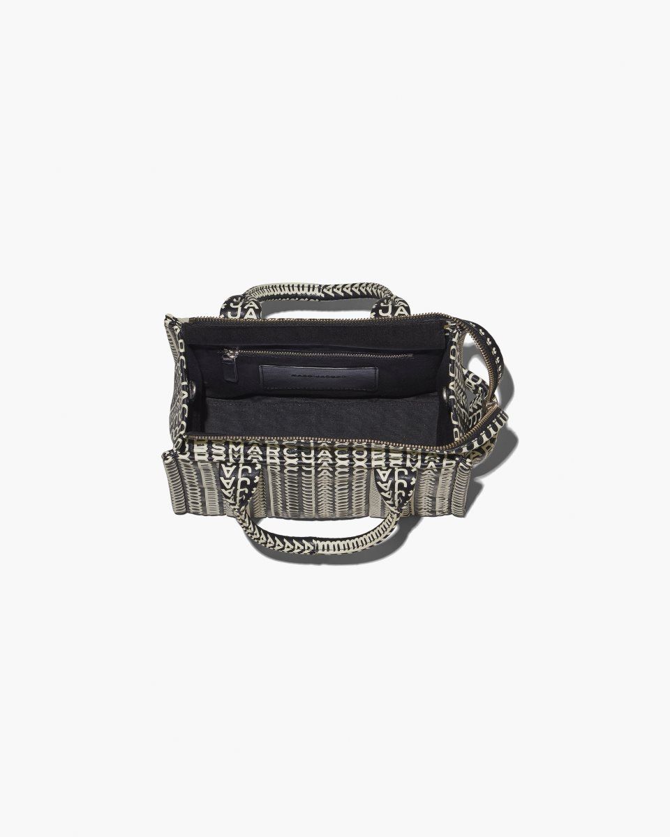 The Tote Bag Marc Jacobs The Monogram Leather Small Tote Bag Femme Noir Blanche | 536AEMRZH