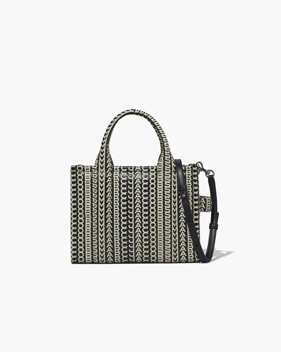The Tote Bag Marc Jacobs The Monogram Leather Small Tote Bag Femme Noir Blanche | 536AEMRZH