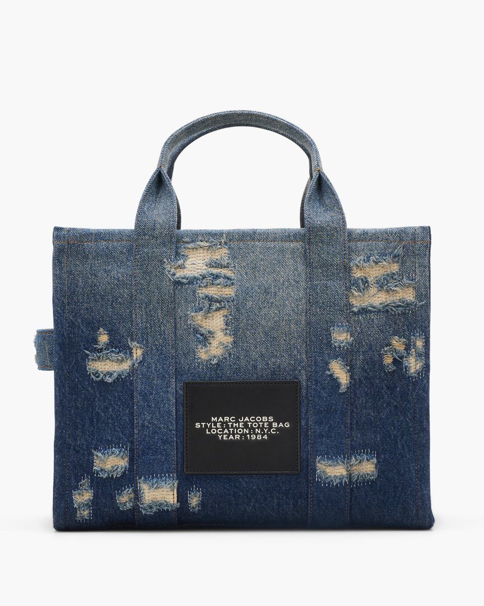 The Tote Bag Marc Jacobs The Rip and Repair Denim Medium Tote Bag Femme Indigo | 931ULTOQV