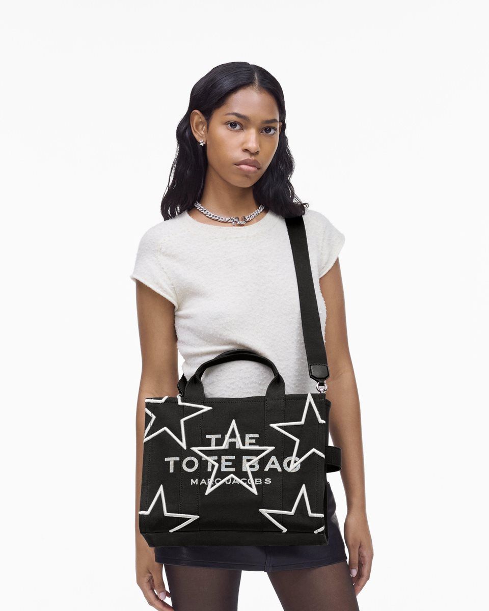 The Tote Bag Marc Jacobs The Star Canvas Medium Tote Bag Femme Noir | 365INKARL