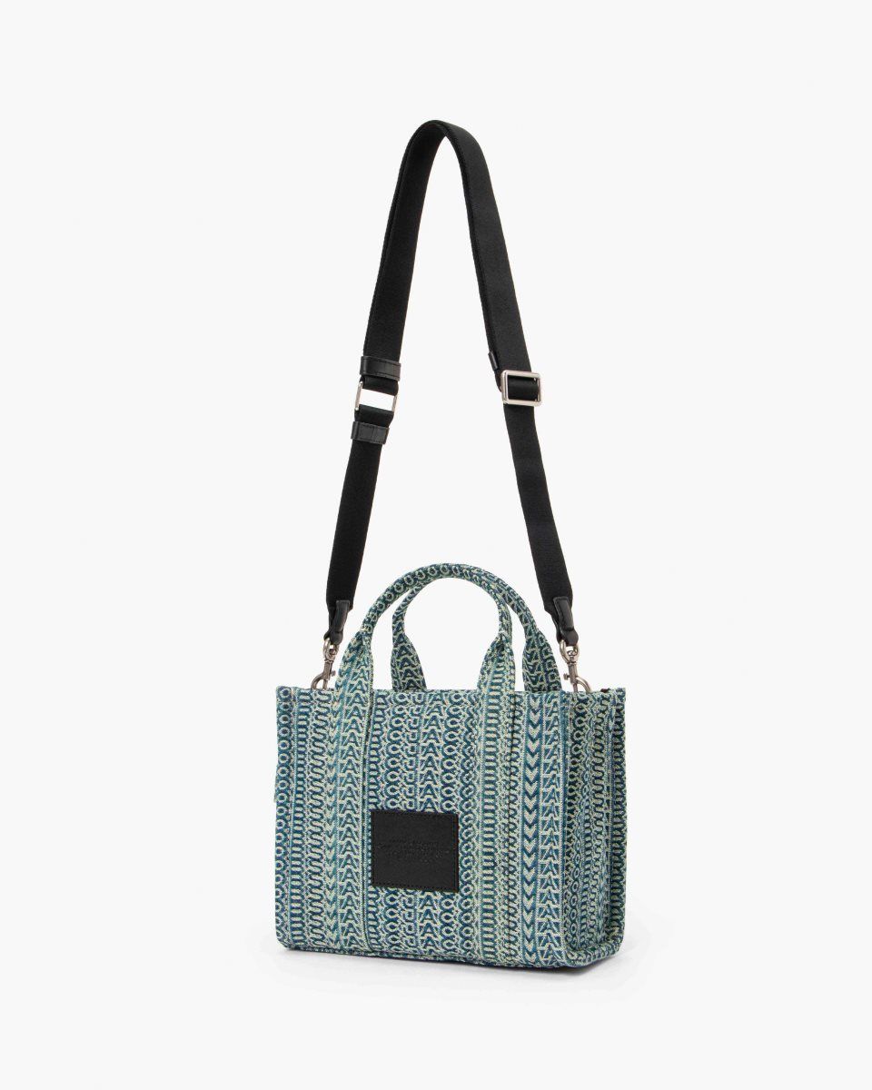 The Tote Bag Marc Jacobs The Washed Monogram Denim Small Tote Bag Femme Orange Bleu | 469ALHJBD
