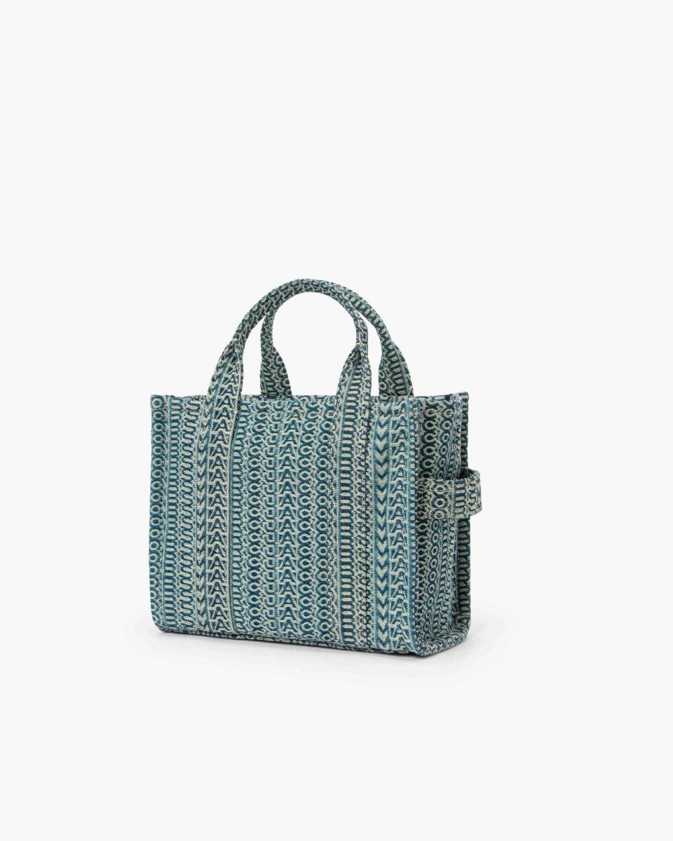 The Tote Bag Marc Jacobs The Washed Monogram Denim Small Tote Bag Femme Orange Bleu | 469ALHJBD