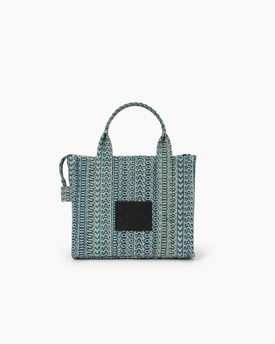 The Tote Bag Marc Jacobs The Washed Monogram Denim Small Tote Bag Femme Orange Bleu | 469ALHJBD