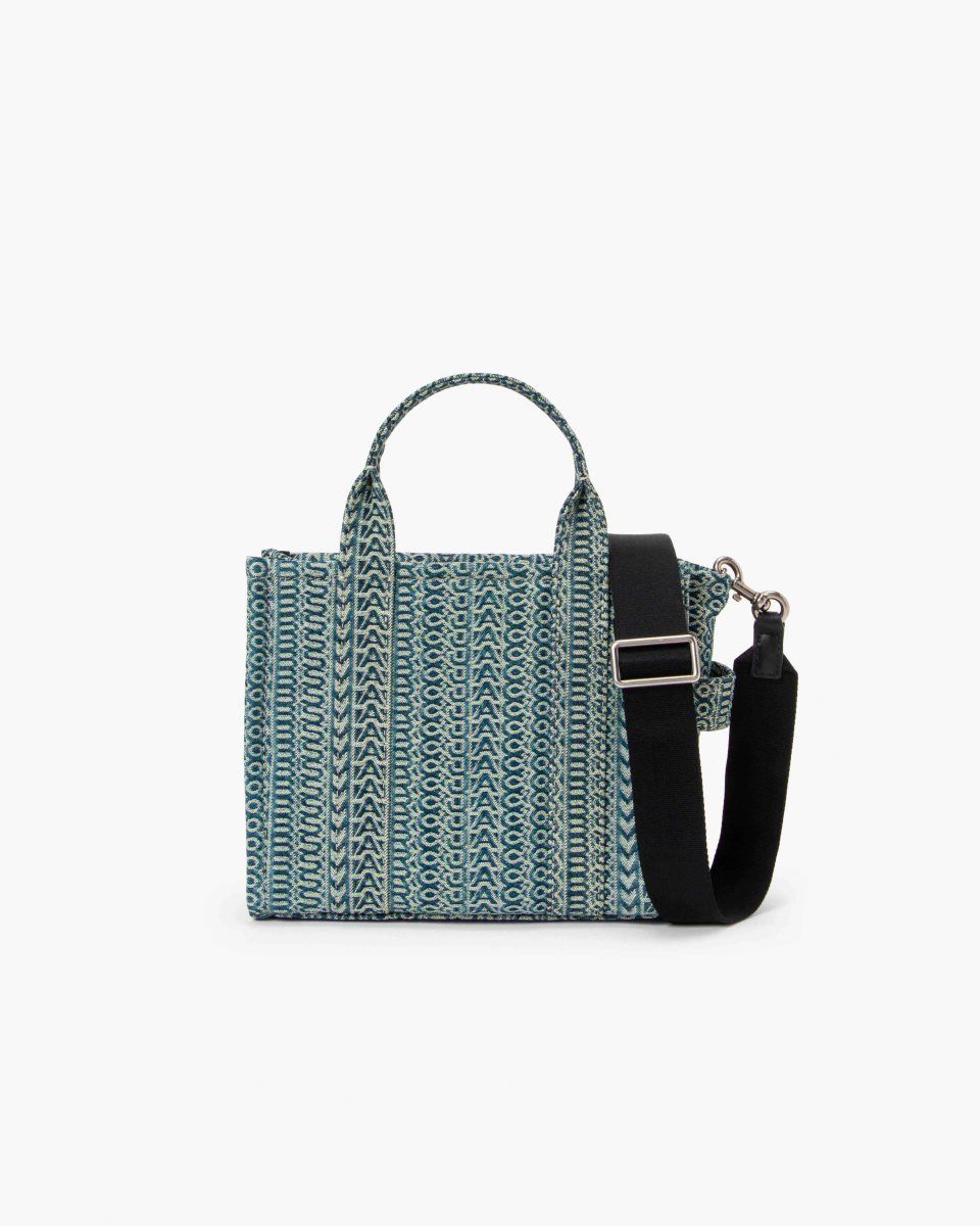The Tote Bag Marc Jacobs The Washed Monogram Denim Small Tote Bag Femme Orange Bleu | 469ALHJBD