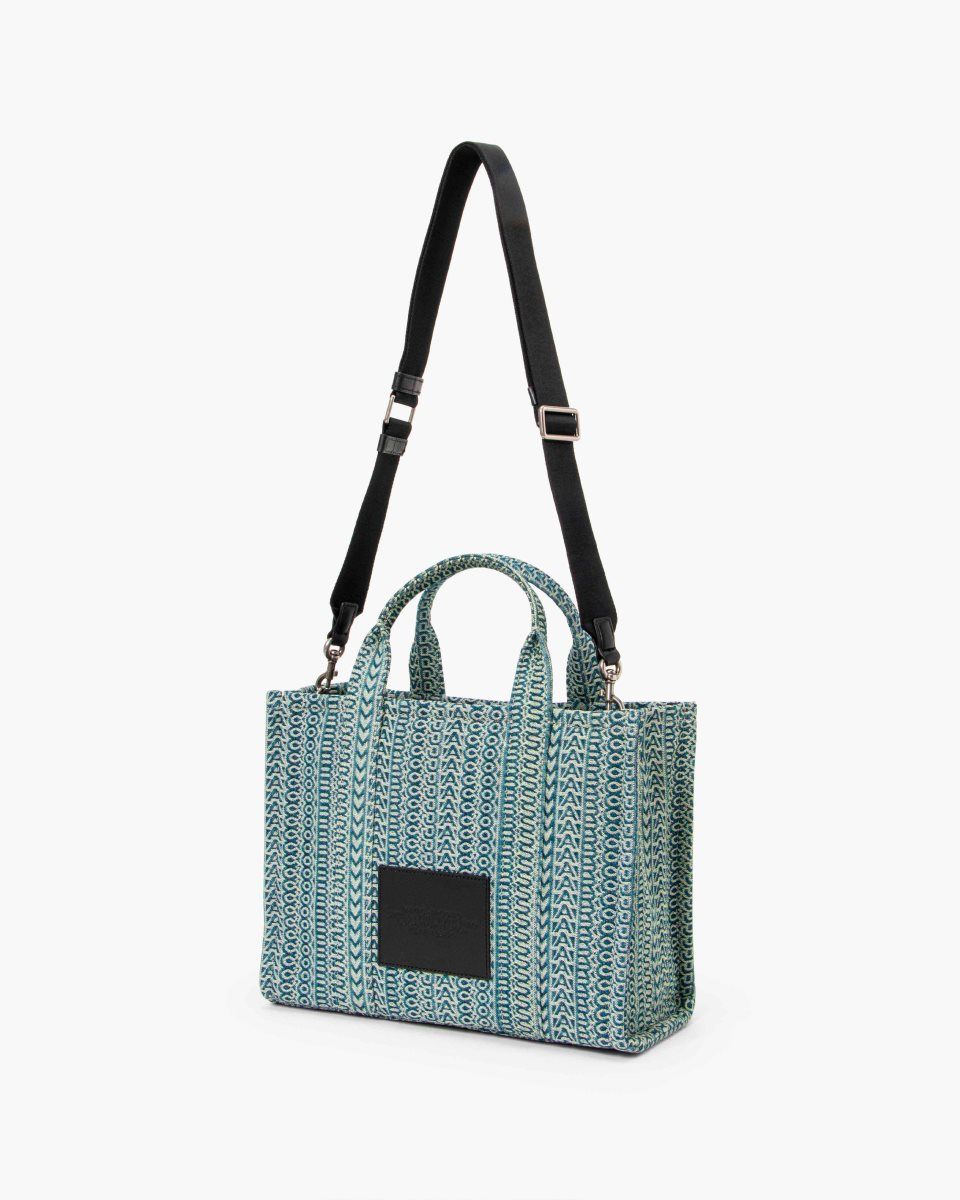 The Tote Bag Marc Jacobs The Washed Monogram Denim Medium Tote Bag Femme Orange Bleu | 825ZWMXIQ