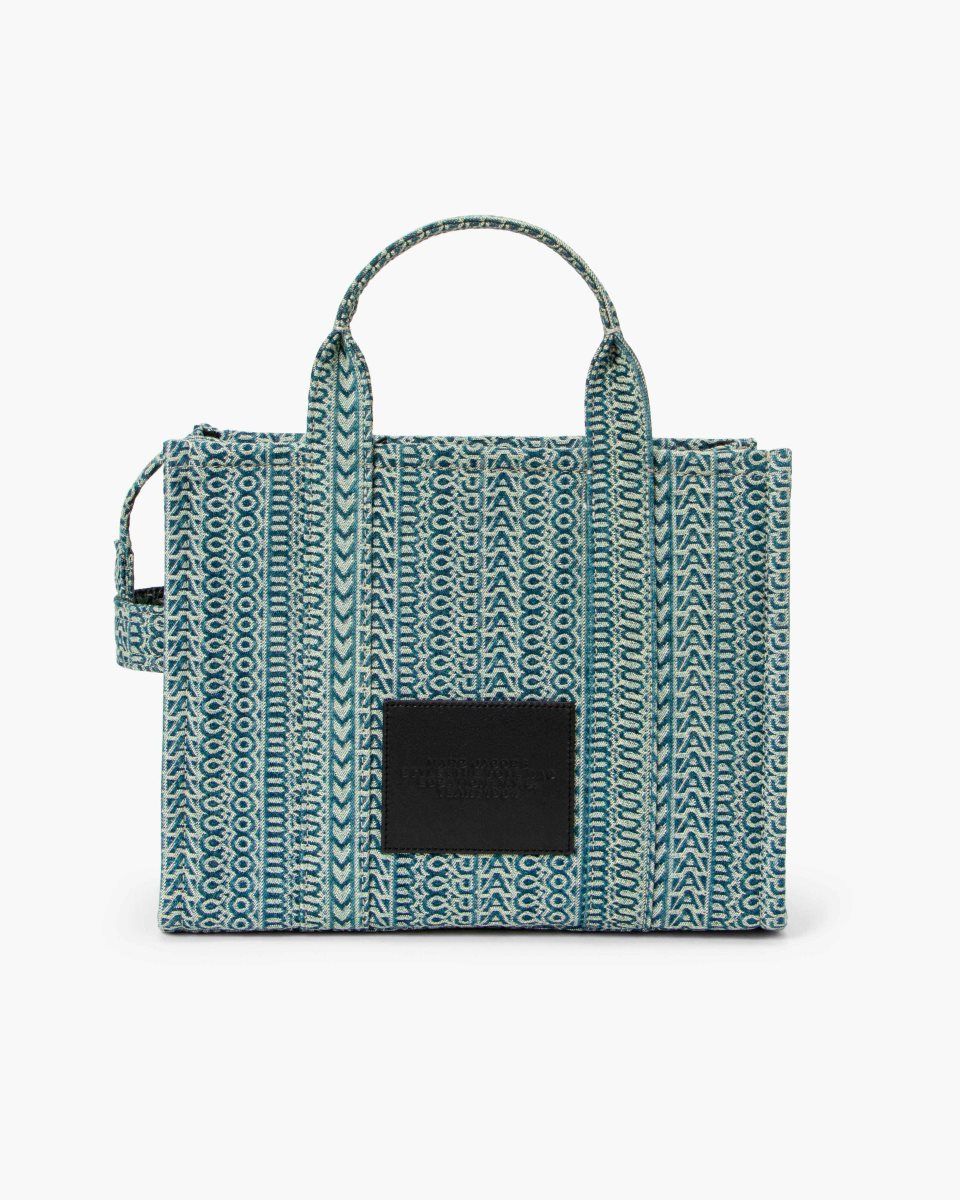The Tote Bag Marc Jacobs The Washed Monogram Denim Medium Tote Bag Femme Orange Bleu | 825ZWMXIQ