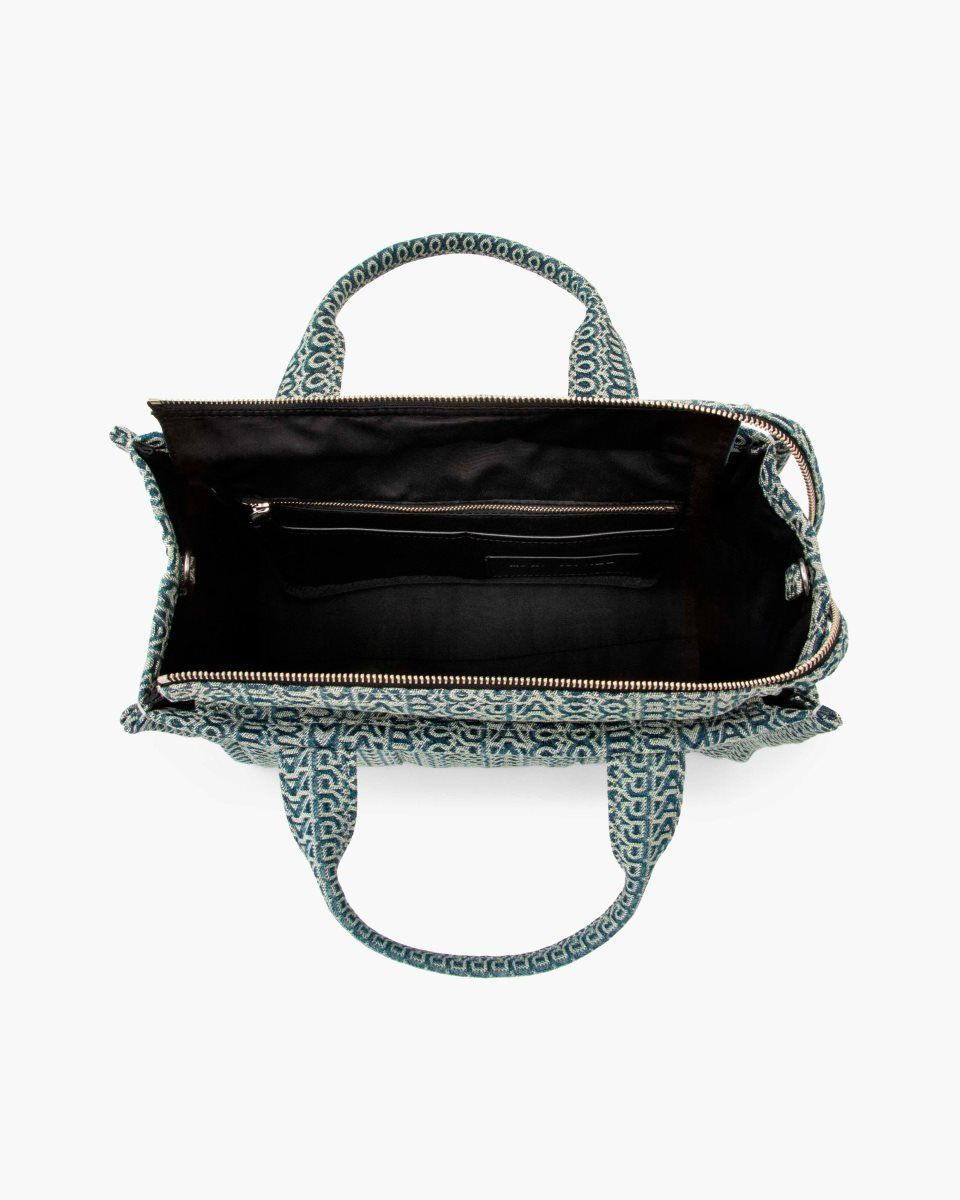 The Tote Bag Marc Jacobs The Washed Monogram Denim Medium Tote Bag Femme Orange Bleu | 825ZWMXIQ