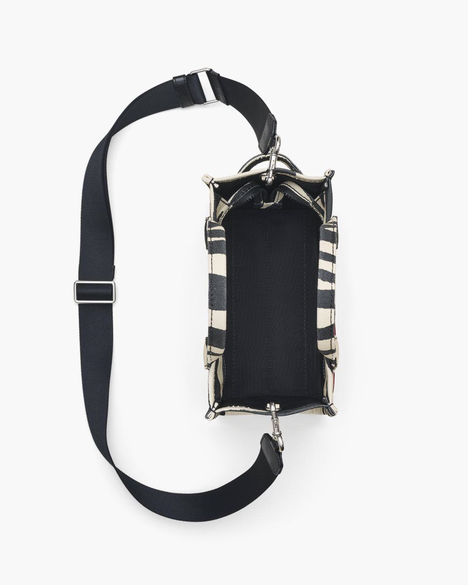 The Tote Bag Marc Jacobs The Zebra Canvas Small Tote Bag Femme Noir Blanche | 769MFJLPE