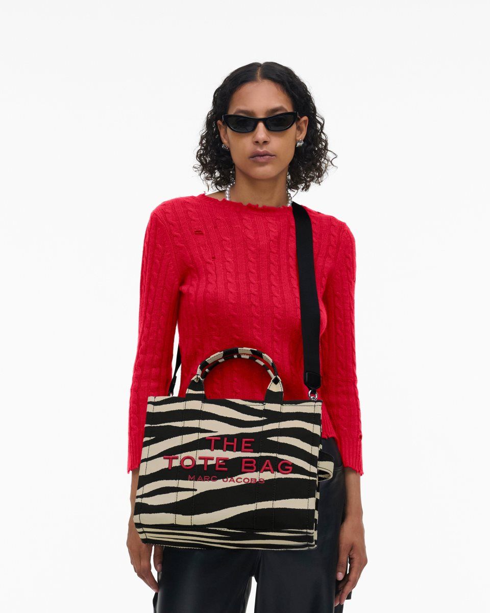 The Tote Bag Marc Jacobs The Zebra Canvas Medium Tote Bag Femme Noir Blanche | 093JYMUBH