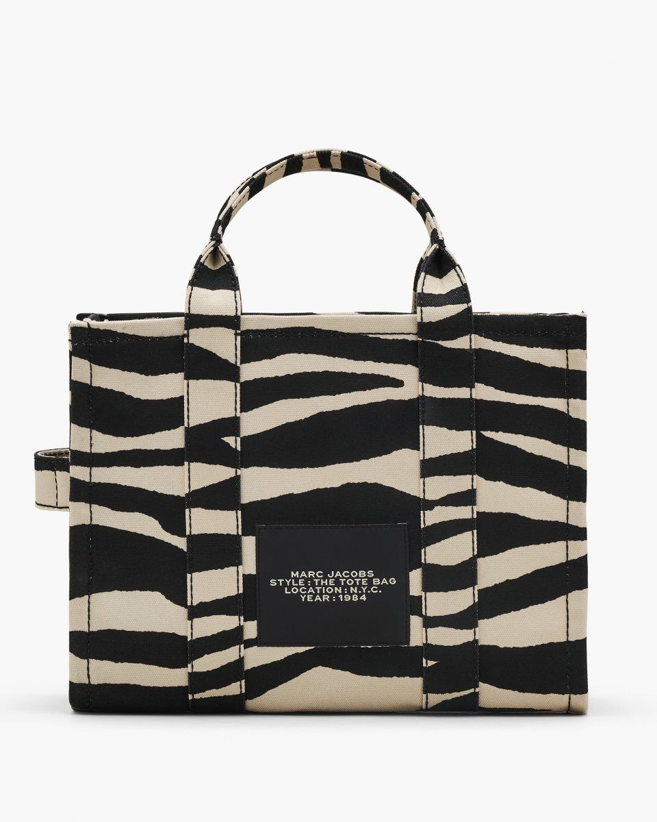 The Tote Bag Marc Jacobs The Zebra Canvas Medium Tote Bag Femme Noir Blanche | 093JYMUBH