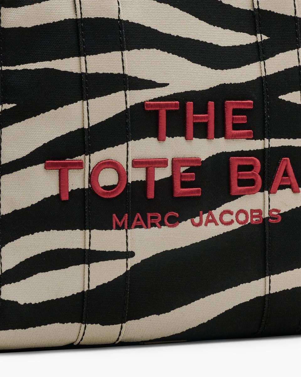 The Tote Bag Marc Jacobs The Zebra Canvas Medium Tote Bag Femme Noir Blanche | 093JYMUBH