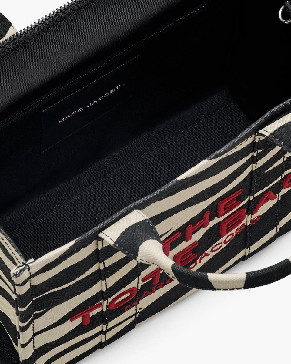 The Tote Bag Marc Jacobs The Zebra Canvas Medium Tote Bag Femme Noir Blanche | 093JYMUBH