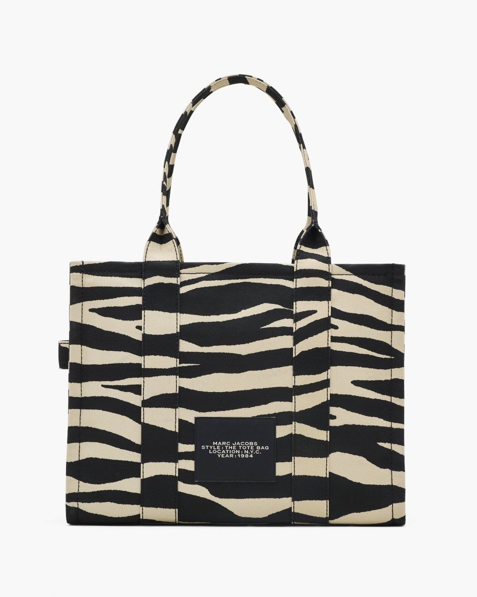 The Tote Bag Marc Jacobs The Zebra Canvas Large Tote Bag Femme Noir Blanche | 021VAETCZ