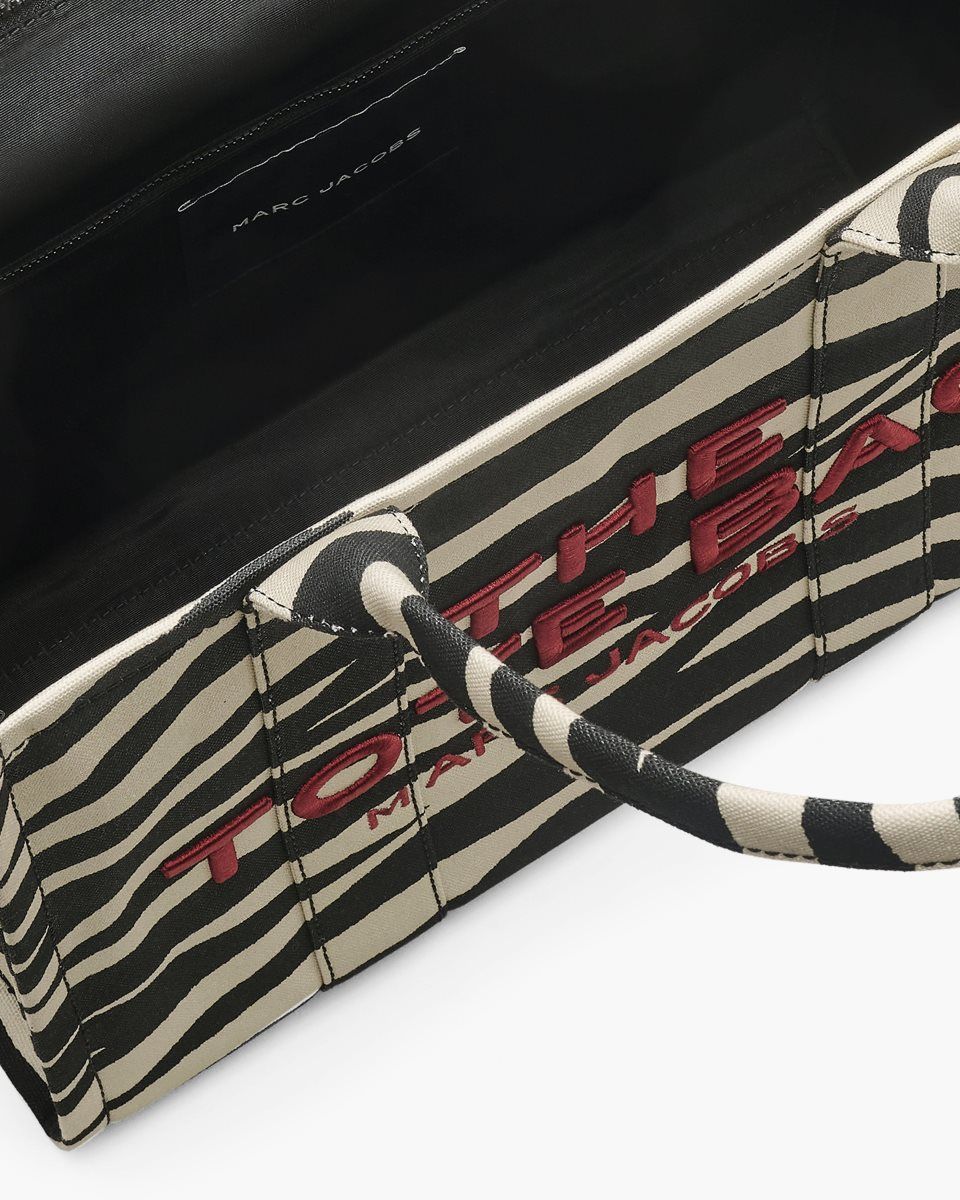 The Tote Bag Marc Jacobs The Zebra Canvas Large Tote Bag Femme Noir Blanche | 021VAETCZ